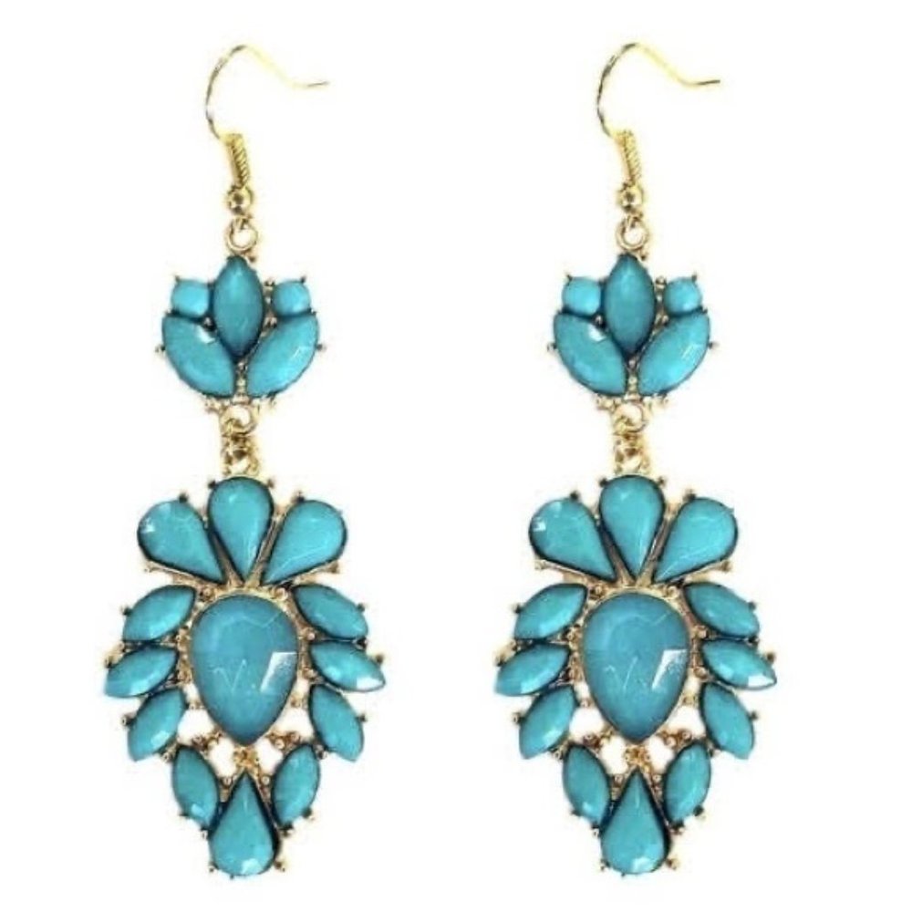 Teal and Gold-Tone Drop Earrings